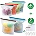 Reusable Silicone Food Storage Bags 6 PCS(2 Large 50oz+4 Medium 30oz) Airtight Seal Food Preservation Bags +Free 6 Hooks &3 Bags for Freezer Airtight Seal Vegetable,Liquid,Snack,Meat,Fruit