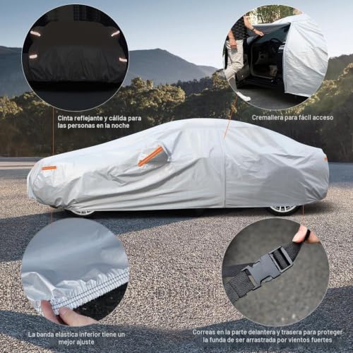 Kayme Outdoor Car Cover, Compatible with Fiat Panda (2011-2025), Waterproof Anti-UV Anti-Dust 6 Layer Car Cover, Car Cover with Zip and Cotton Lining.