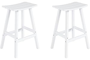 WO WESTIN OUTDOOR WO Home Furniture Patio Bar Stools Set of 2 PCS Outdoor Adirondack 29" in Saddle Stools for Porch, Backyard, BarBQ, Party, Events (White)