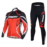 Leobaiky Spring Autumn Winter Mens Cycling Clothing Set Sportswear Suit 0utdoor Sports Bicycle Bike Long-Sleeved Cycling Jerseys and Pants (US L (Asia XXL), Red)