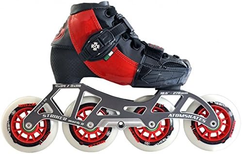 Atom Luigino Kid's Adjustable Challenge 3-Wheel or 4-Wheel Inline Speed Skate Package with Striker Frame, &amp; Atom Matrix Wheels- 4x84 Red Large (2-5)