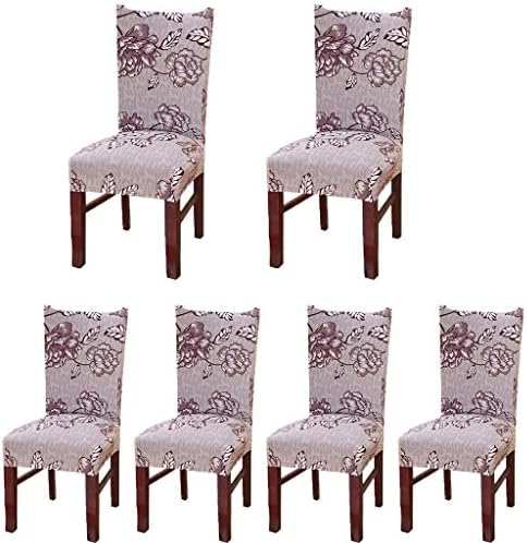 6 x Stretch Dining Room Chair Slipcovers with Printed Pattern, Banquet Chair Seat Protector Slipcover for Hone Party Hotel Wedding Ceremony (F)