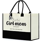 FORBIDDEN PAPER Reusable Tote Beach Bag Grocery Shopping Bags, Canvas Tote Bag for Women, Girl Mom Gifts Christmas Birthday Thank You Gifts for Girl Mom Mother, Essential Girl Mom Stuff Bag
