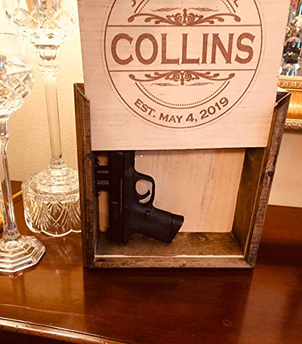 Personalized Hidden Gun Safe or Jewelry Concealment Wood Wall Hanging with Engraved Family Name and Wedding Date - Thumbnail 6