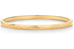 PAVOI 14K Gold Plated Waterproof Bangle Bracelets for Women | Stainless Steel Faceted Hammered Ball Beaded Hinged Bracelet