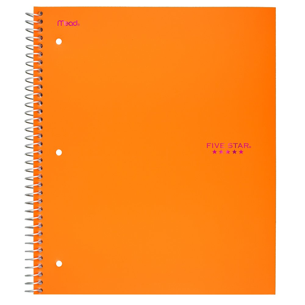 Five Star Spiral Notebook, 3 Subject, College Ruled Paper, 150 Sheets, 11" x 8-1/2", Orange (38745)
