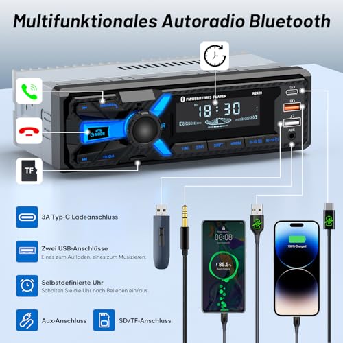 RDS Bluetooth Car Radio with Type-C Charging Port, Wistrue FM/AM Car Radio Supports 2 USB Ports / AUX/SD/TF/EQ, 1 DIN Radio with Bluetooth/MP3 Player Hands-Free