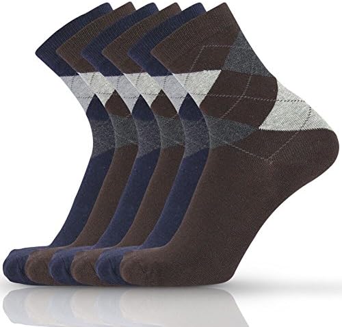 Eallco Mens 6 Pack Cotton Dress Crew Socks Argyle Fall Winter Sock