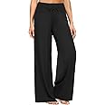 ZOOSIXX Soft Black Pajama Pants for Women, Wide Leg Comfy Casual Lounge Yoga Capri Pants 22'' / 30''