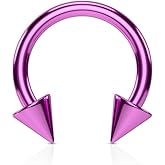 Pierced Owl 16GA Titanium Plated 316L Surgical Steel Spike Cone Ends Horseshoe Circular Barbell