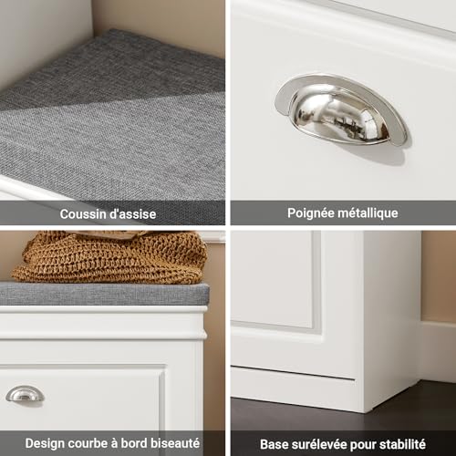 SoBuy FSR82-L-W Entrance Shoe Bench with Lid Storage and Cushion – Shoe Storage for Hallway or Living Room – 75 x 24 x 51 cm, White, FSR82-L-W