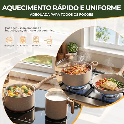ULTVIGOR,Jogo de Panelas Cerâmica Antiaderente Indução 10 Peças, Compatível com Fogão de Indução, Gás e Elétrico, Cinza