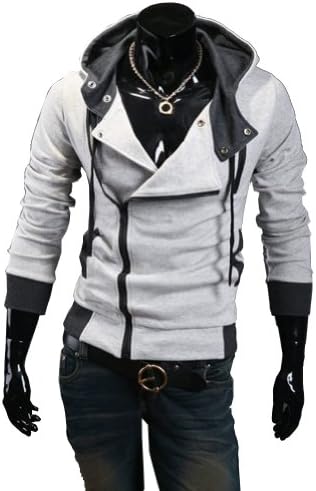 Cottory Men's Fashion Oblique Zipper Hoodie Casual Top Coat Slim Fit Jacket LGrey,Medium