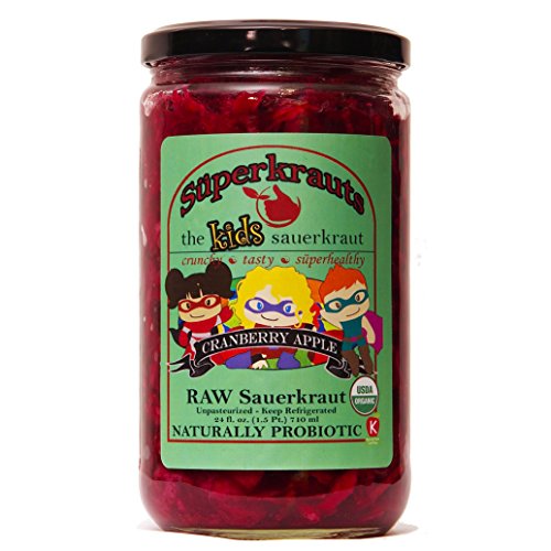 Cranberry Apple Kid’s sauerkraut: organic, raw fermented, unpasteurized, probiotic, vegan and gluten free. 24 fl. oz. No…