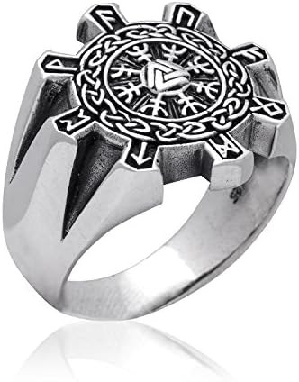 925 Sterling Silver Valknut Aegishjalmur Helm of Awe Viking Runes Futhark Celtic Knots Ring (13)