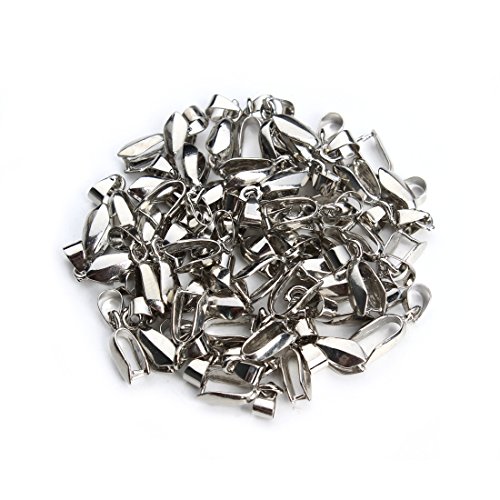 Linsoir Beads Metal Pinch Clip Bail Bead Pendant Connector Jewelry Findings Rhodium Plated 6X17mm Pack of 50
