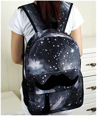 Girls Boys Galaxy Pattern Rucksack Moustache Travel Backpack Bag School Bookbag Color: Black
