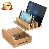 MAXGADGET Bamboo Charging Station Desktop Organizer Upgrade 24W 5A 4 Ports USB Charging Station Dock for iPhone, iPad, Tablets,Kindle-Multiple USB Charger Station & Cell Phone Docking Station