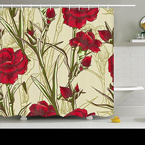 Shower Curtains Seamless Floral Flower Carnation Textures Nature Wallpaper Polyester Fabric Waterproof Mildew 72 x 72 Inches Bathroom Decor Bath Curtain