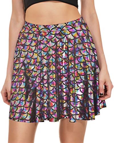 AISKLY Fish Scales Skirts Women Casual Cute Above Knee Mini Flared Skater skirt, Yl-2003, Small