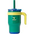 REDUCE 14 Oz Coldee Kids Tumbler with Lid and Straw - Coldee Insulated Travel Mug - Spill-Proof, Sweatproof Stainless Steel, BPA-Free - Includes Handle, Reusable Silicone Straw - Camp Green