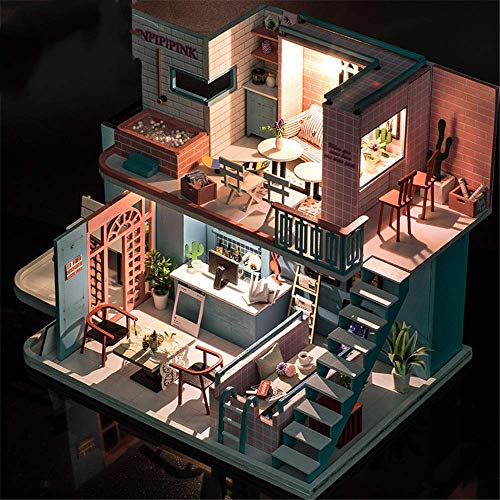 Taoke DIY Miniatur-Puppenhaus-Set, 3D DIY Holz Miniatur-Puppenhaus-Kits mit LED-Licht kreativer Handarbeit Home Möbel 2… – Bild 3