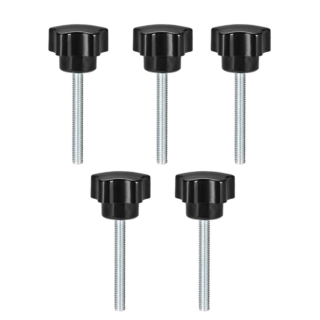 sourcing map 5 Pcs Star Knobs Grips M5 x 60mm Male Thread Steel Zinc Stud Black PP