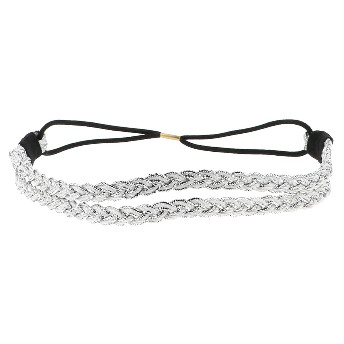 Diadema Mujer Plata Brillante - Original Diadema Doble Trenzada - Goma Elástica Fina Tamaño Único - Diadema para Boda o Fiesta - Vintage y Retro Bohemio, Look Hippie Chic
