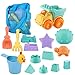 MINGPINHUIUS 21 PCS Beach Sand Toy Set Kids Beach Toys with Sand Truck, Bucket, Shovels, Animal Castle Sand Molds and Mesh Bag, Outdoor Sandbox Toys for Toddlers, Boys and Girls