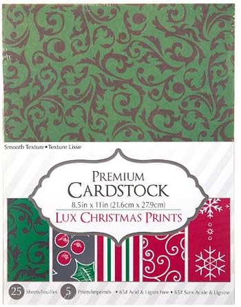 Printed Christmas Premium Cardstock, 65 Lb Pattern Paper, 25 pack (Lux Prints)