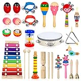 AILUKI Toddler Musical Instruments,24PCS 17 Types Wooden Percussion Instruments Tambourine Xylophone for Kids Preschool Education,Early Learning Musical Toy for Boys and Girls with Storage Backpack