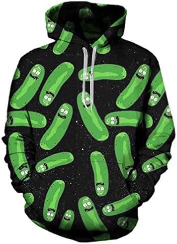 Hippie Hoodies 3D Hoodies Cartoon Rick and Morty Printed Women/Men Hip Hop Hoody Streetwear Hooded Sweatshirts (Pickle, X-Large)