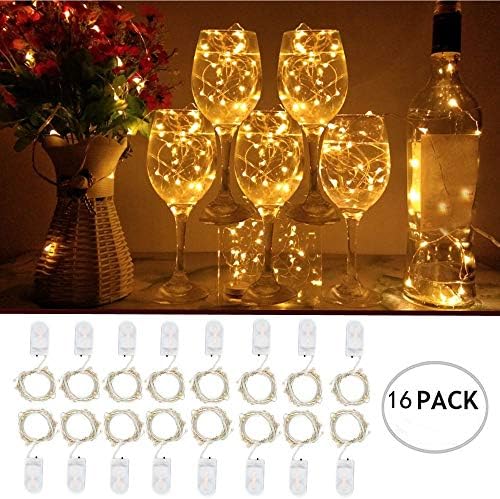 Dreamworth Pack of 16 LED Moon Lights 20 Micro Starry LEDs on Silver Extra Thin Copper Wire, 2 x CR2032 Batteries Included, 7 Ft (2m) for DIY Wedding Centerpiece or Table Decorations (Warm White)