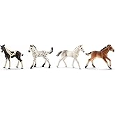 Schleich Horse Club - 4PC Foal Horse Toy Playset - with Pinto, Knabstrupper, Holsteiner and Mustang Figurine Horses for Girls and Boys - Realistic Farm Animal Figures for Kids Ages 5+ | 77586