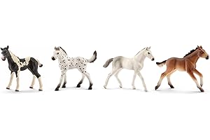 Schleich Horse Club - 4PC Foal Horse Toy Playset - with Pinto, Knabstrupper, Holsteiner and Mustang Figurine Horses for Girls and Boys - Realistic Farm Animal Figures for Kids Ages 5+ | 77586