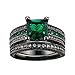 D.B.MOOD Black Gold Square Emerald Green Gemstone Women Wedding Engagement Rings Set with Cubic Zirconia 7