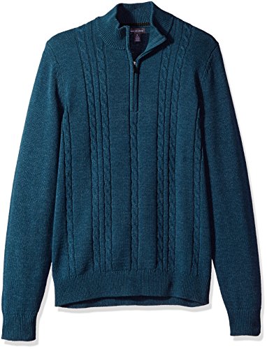 Van Heusen Men's 1/4 Cable Sweater, Wing Teal Heather, X-Large