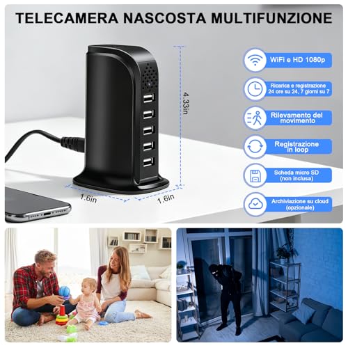 Nisanmoon 5G WiFi Hidden Camera, 5 Ports USB Charger with Hidden Camera, 1080P HD Wi-Fi Mini Hidden Spy Camera with Motion Detection and Remote View