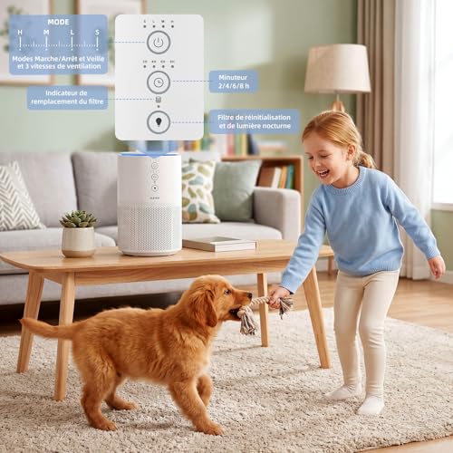 Slevoo Room Air Purifier, Eliminating 99.97% Smoke, Dust, Pollen and Odours, Hepa Filter H13 with Scented Sponge, 3 Speed Levels & Time Sleep Mode at 23 Db, White