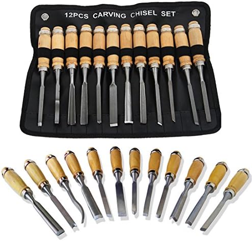Wood Carving Tools 12 Pieces From is for Beginner Woodworking Projects &amp; Comes With Easy to Hang roll-up Wood Chisel Casing