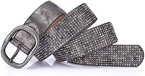 YAMEZI Women 's Gold & Silver Gray & Silver White Decoration Full of Rivet Belt 35mm Width