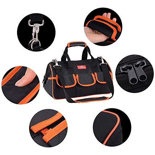 17-Inch Water Proof Multi-Compartment Pocket Tradesman's Wide Mouth Storage Tool Bag with Adjustable Shoulder Strap Bag