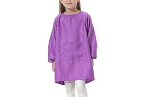 EVGVAT Kids Art Smock Long Sleeve with Pocket Child Chef Bib Apron for Kitchen Cooking Painting
