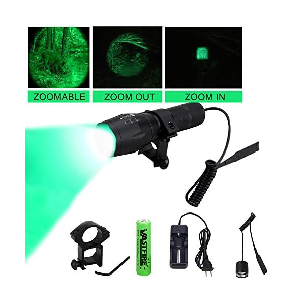 VASTFIRE 350 Yard Zoomable CREE Green Flashlight Kit Varmint Predator