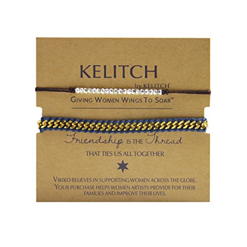 KELITCH 2 Pcs Silver Beads Chain Blue Leather Wrap Bracelets Handmade Friendship New Jewelry (Red)