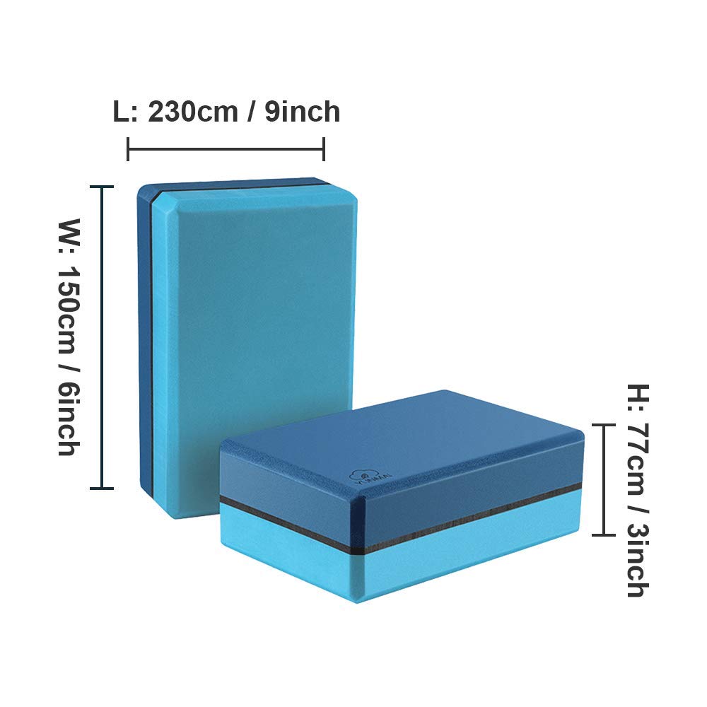 YUNMAI Premium Yoga Block, EVA Eco Material, Yoga Block Foam with dual Color, Yoga Blocks and Bricks Set of 2, Blue