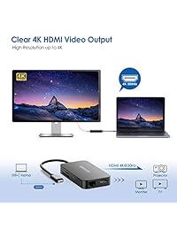 UCOUSO   Adaptador multipuerto USB C HUB, 7 en 1 tipo C a Gigabit Ethernet RJ45, 4 K HDMI, puerto de carga PD, 2 USB 3.0 y lector de tarjetas SD TF compatible con MacBook MacBook Pro y portátiles tipo C (negro)