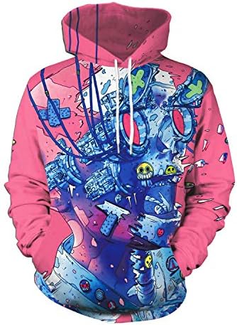 JiaCH Brand Winter Hip-hop Punk Women Men Sweatshir 3D Printed Cartoon Hoodies Pullovers Colorful Pink Graffiti Alien Robot Funny Hoodie Sweatshirts Couple (Size : M)