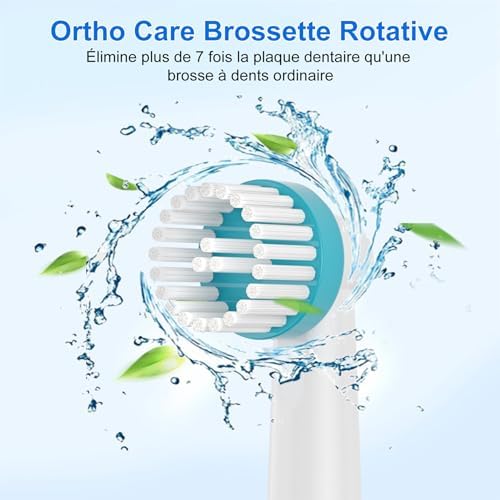 16 Têtes de Brossette de Rechange Ortho Care, Compatibles avec les Brosse a Dent Electrique Braun Oral B, Pour un Nettoyage Précis Autour des Dents et des Appareils Orthodontiques.