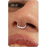 BodyBonita 16G Septum Rings Jewelry - Cubic Zirconia Luxe 316L Stainless Steel Hinged Nose Rings Hoops for Women Conch Piercing Jewelry Tragus Daith Helix Earring 14K Gold Plated/Silver 8 mm/10 mm